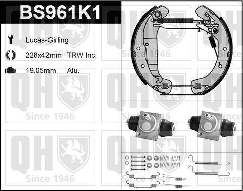 Quinton Hazell BS961K1 - Kit ganasce freno autozon.pro