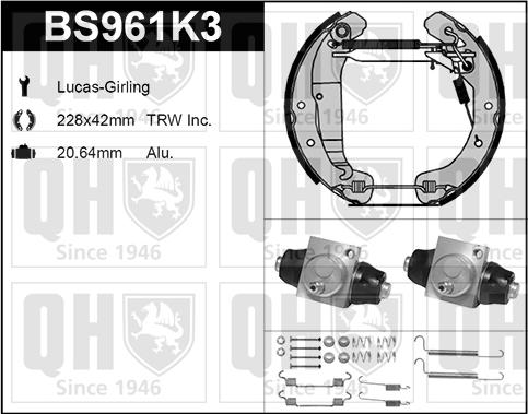 Quinton Hazell BS961K3 - Kit ganasce freno autozon.pro