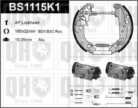 Quinton Hazell BS1115K1 - Kit ganasce freno autozon.pro