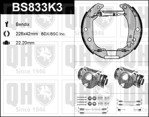 Quinton Hazell BS833K3 - Kit ganasce freno autozon.pro