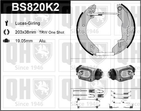 Quinton Hazell BS820K2 - Kit ganasce freno autozon.pro