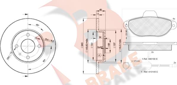 R Brake 3R09533465 - Kit freno, Freno a disco autozon.pro