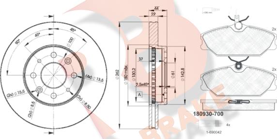 R Brake 3R09302232 - Kit freno, Freno a disco autozon.pro