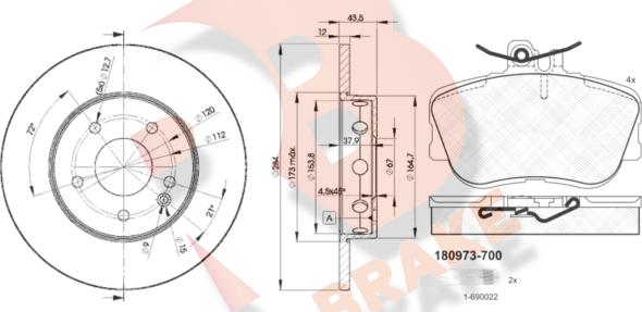 R Brake 3R09733180 - Kit freno, Freno a disco autozon.pro