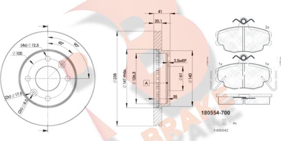 R Brake 3R05546572 - Kit freno, Freno a disco autozon.pro