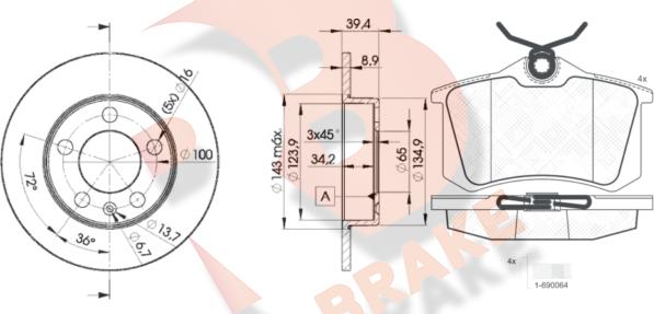 R Brake 3R06975601 - Kit freno, Freno a disco autozon.pro