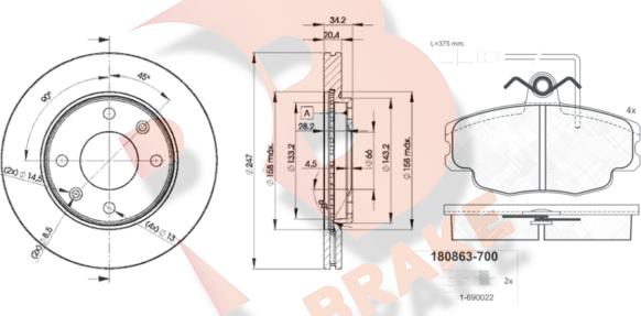 R Brake 3R08634694 - Kit freno, Freno a disco autozon.pro