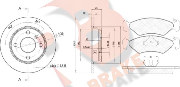 R Brake 3R07761062 - Kit freno, Freno a disco autozon.pro