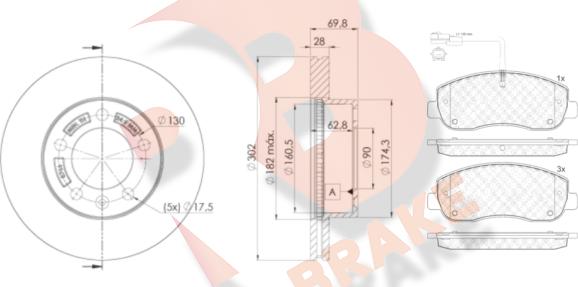 R Brake 3R19998766 - Kit freno, Freno a disco autozon.pro