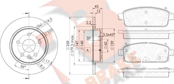 R Brake 3R19431560 - Kit freno, Freno a disco autozon.pro