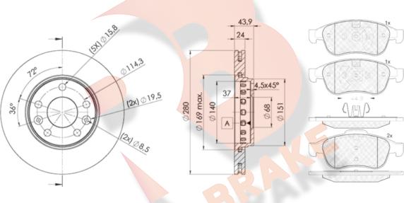 R Brake 3R19154022 - Kit freno, Freno a disco autozon.pro