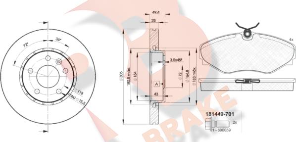 R Brake 3R14496845 - Kit freno, Freno a disco autozon.pro