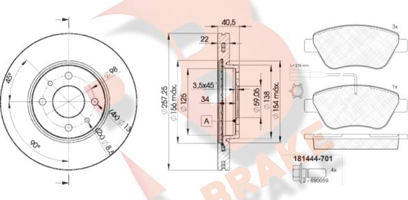 R Brake 3R14441650 - Kit freno, Freno a disco autozon.pro