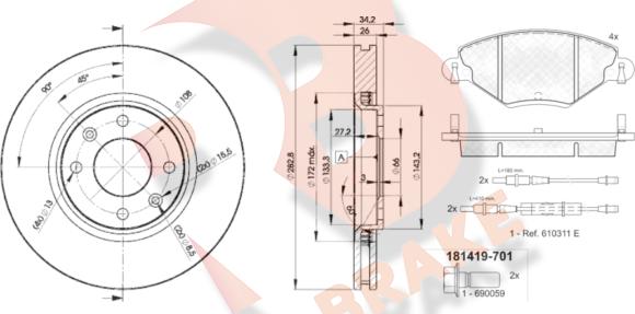 R Brake 3R14194752 - Kit freno, Freno a disco autozon.pro