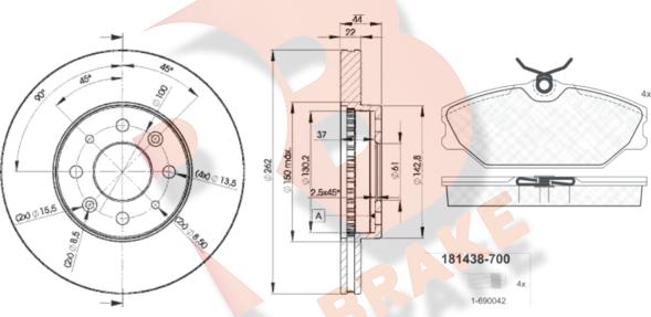 R Brake 3R14382232 - Kit freno, Freno a disco autozon.pro