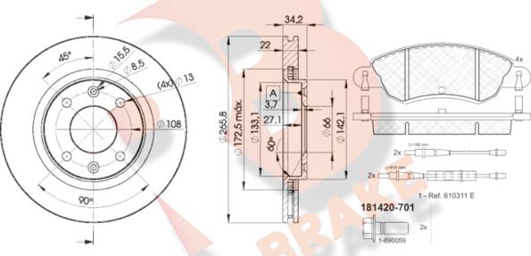 R Brake 3R14204750 - Kit freno, Freno a disco autozon.pro