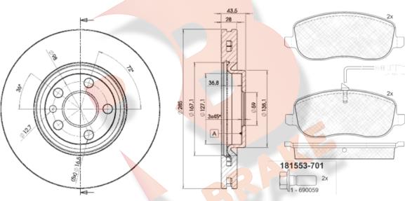 R Brake 3R15534678 - Kit freno, Freno a disco autozon.pro