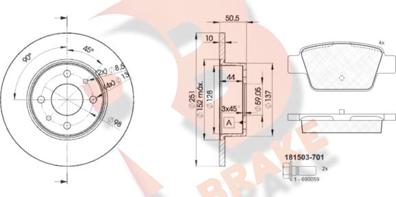 R Brake 3R15034070 - Kit freno, Freno a disco autozon.pro