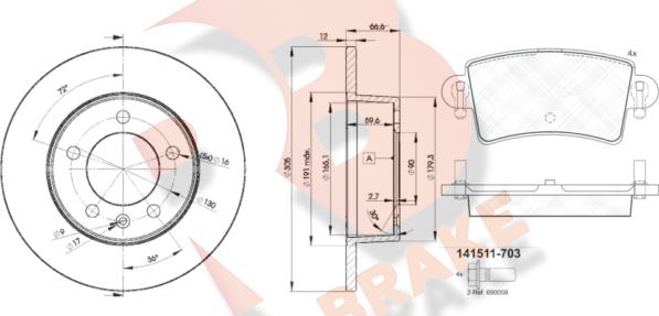 R Brake 3R15111410 - Kit freno, Freno a disco autozon.pro