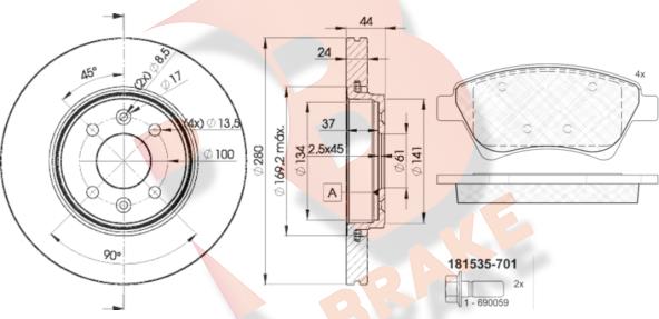 R Brake 3R15357829 - Kit freno, Freno a disco autozon.pro