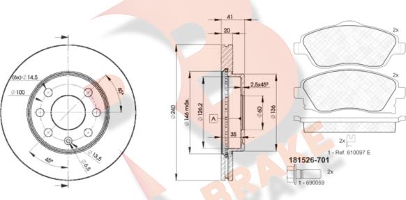 R Brake 3R15269021 - Kit freno, Freno a disco autozon.pro