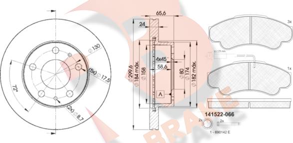 R Brake 3R15224682 - Kit freno, Freno a disco autozon.pro