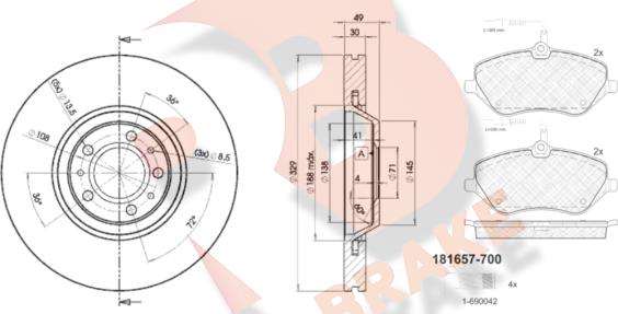 R Brake 3R16574608 - Kit freno, Freno a disco autozon.pro