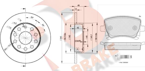 R Brake 3R16005310 - Kit freno, Freno a disco autozon.pro