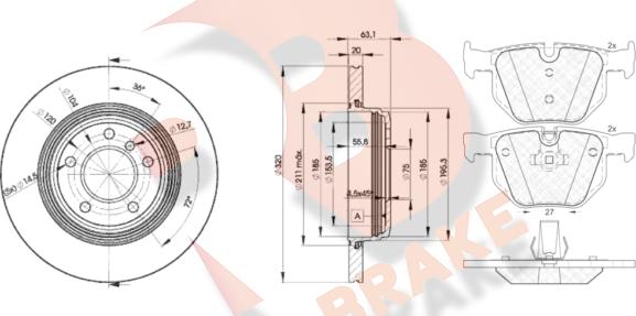 R Brake 3R16843215 - Kit freno, Freno a disco autozon.pro