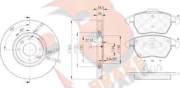 R Brake 3R16374698 - Kit freno, Freno a disco autozon.pro