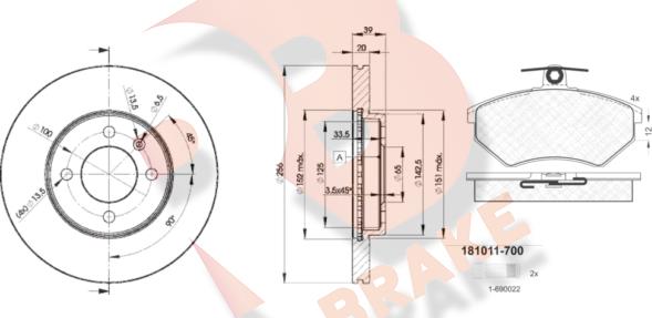 R Brake 3R10113790 - Kit freno, Freno a disco autozon.pro