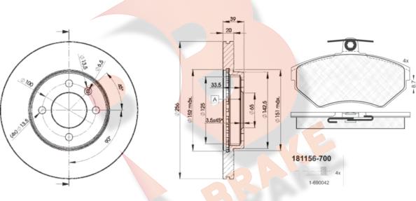 R Brake 3R11563790 - Kit freno, Freno a disco autozon.pro