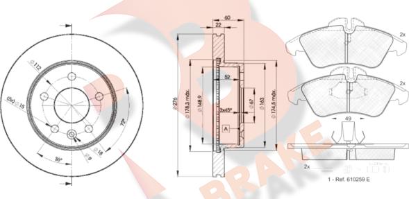 R Brake 3R11046380 - Kit freno, Freno a disco autozon.pro