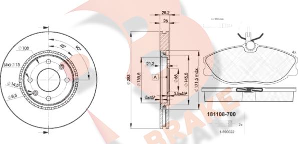 R Brake 3R11087406 - Kit freno, Freno a disco autozon.pro