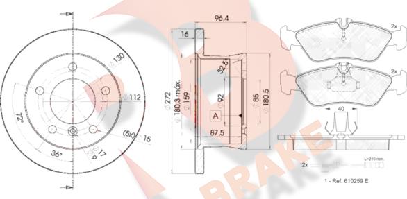 R Brake 3R11030183 - Kit freno, Freno a disco autozon.pro