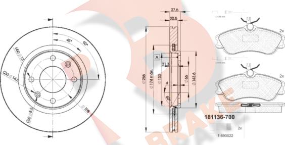 R Brake 3R11364697 - Kit freno, Freno a disco autozon.pro