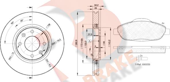 R Brake 3R18514752 - Kit freno, Freno a disco autozon.pro