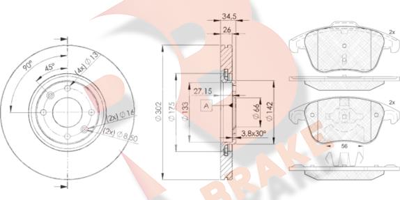 R Brake 3R18664698 - Kit freno, Freno a disco autozon.pro