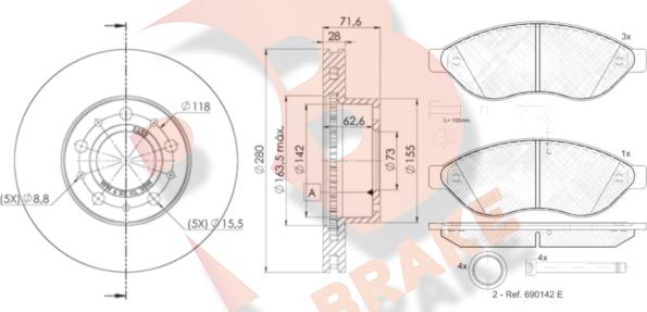 R Brake 3R18035622 - Kit freno, Freno a disco autozon.pro