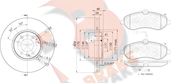 R Brake 3R18024755 - Kit freno, Freno a disco autozon.pro