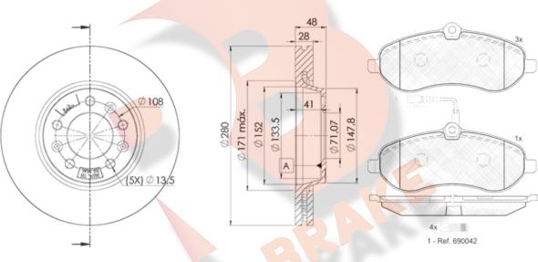 R Brake 3R18025624 - Kit freno, Freno a disco autozon.pro