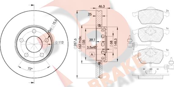 R Brake 3R13624063 - Kit freno, Freno a disco autozon.pro