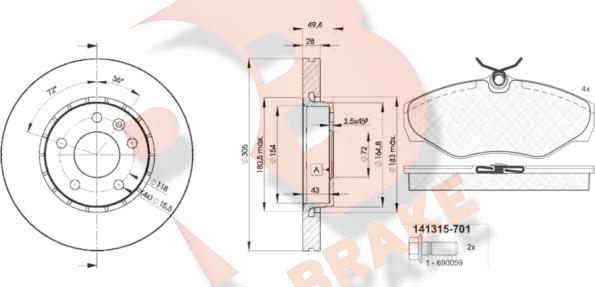 R Brake 3R13156845 - Kit freno, Freno a disco autozon.pro