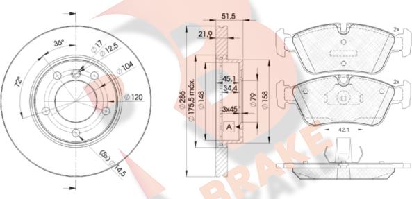 R Brake 3R12950674 - Kit freno, Freno a disco autozon.pro