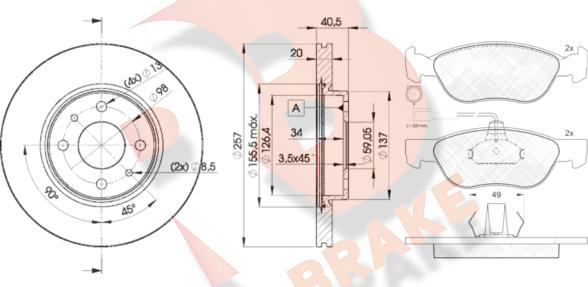 R Brake 3R12435056 - Kit freno, Freno a disco autozon.pro