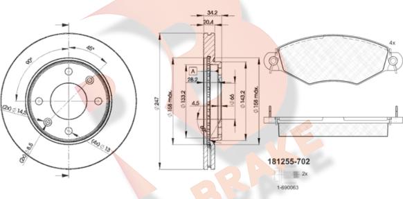 R Brake 3R12554694 - Kit freno, Freno a disco autozon.pro