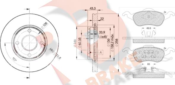 R Brake 3R12645344 - Kit freno, Freno a disco autozon.pro