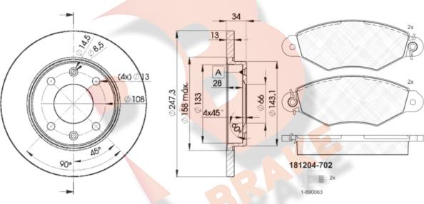 R Brake 3R12044298 - Kit freno, Freno a disco autozon.pro