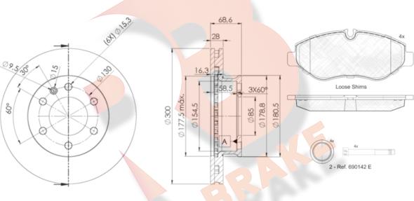 R Brake 3R17860190 - Kit freno, Freno a disco autozon.pro