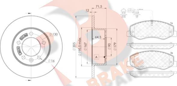 R Brake 3R20008767 - Kit freno, Freno a disco autozon.pro